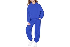 Unisex 2 Piece Sweatsuit for Boys Girls Athletic Pullover Hooded Sweatshirt Sweatpant Kids Solid Sport Jogger Set