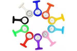 Fashionwu Silicone Nurse Watches for Women, 10 Pcs/Set Nursing Watches for Nurses, Nurse Watches Clip On, Watch for Stethoscope, Portable Badge Nurse Watch with Second Hand, Lapel Pocket Quartz Watch