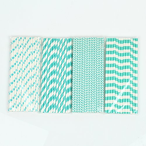ZOOYOO Paper Straw 100pc For Parties,Birthdays,Weddings,Baby Showers And Celebrations (Turquoise)