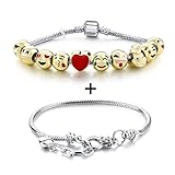 Choker Emoji Charms Bracelet Gold Plated With 10pcs Enamel Smiley Faces Beads, Lobster Clasp Snake Chain