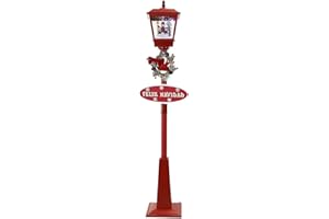 Fraser Hill Farm 71-in Musical Snowy Christmas Street Lamp in Red with Snowman Family Scene, Cascading Snow, and Music, Lighted Holiday Decoration, Winter Décor for Living Room & Foyer
