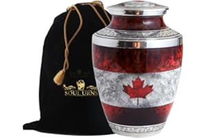 SOULURNS - Canadian Flag Urn for Human Ashes Adult Memorial urn Funeral Cremation Urns Urn with Velvet Bag (Large)