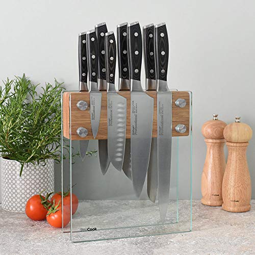 ProCook Professional X50 Knife Set 8 Piece with Oak and Glass Block