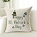 Colorxy St. Patricks Day Green Hat Decorative Throw Pillow Covers Cotton Linen Home Decor Lucky Clover Cushion Covers 18 x 18 inch