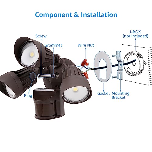 LEONLITE LED Security Lights Motion Sensor, Adjustable 3 Heads Outdoor