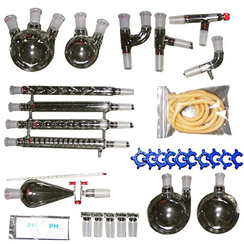 32 Pcs New Laboratory Essential Oil Distillation Organic Chemistry Apparatus Glassware Kit Full Set Lab Chemical Device w/Graham CondenserÂ 24/40 Joint Separatory Funnel Celsius Thermometer