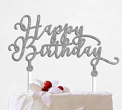 Amazon Co Jp 誕生日テーマケーキトッパー カスタマイズウェディングケーキトッパー ゴールドグリッターケーキトッパー アクリルステーク ケーキデコレーション付き Design 14 シルバー Cato 028 Silver ホーム キッチン