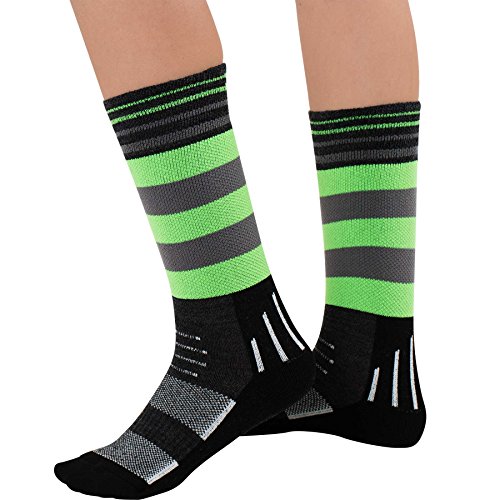 Premium Hiking Socks – Crew Striped Outdoor Moisture Wicking Comfortable Socks, Boot Socks (L/XL, Neon Green)