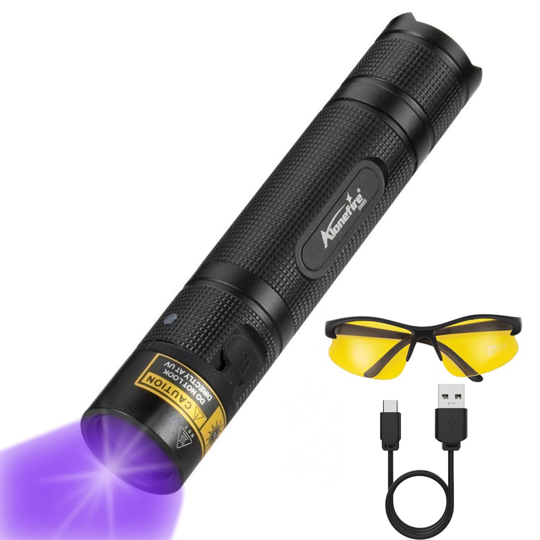 Alonefire SV005 Powerful 10W 365nm UV Torch Ultraviolet Light Flashlight Professional USB Rechargeable Blacklight Urine Detector with UV Protective Glasses, Battery Included for Resin Curing Mineral