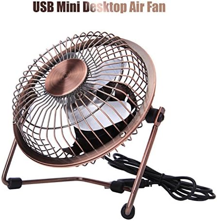 Xutu Mini Desk Fan Powerful Airflow Adjustable and Portable Electric Personal Metal Fan with Switch on/off for Desktop Tabletop Office &amp; Travel, Retro Designed Copper Color
