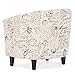 Best Choice Products Modern Contemporary Linen Upholstered Barrel Accent Chair Furniture Set for Home, Living Room w/Arms, Matching Ottoman, Birch Wood Legs - White, French Print Detail