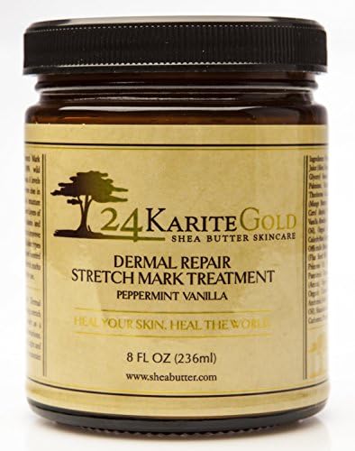 Stretch Mark Cream with Raw African Shea+Cocoa Butter by 24Karite Gold. The BEST Stretch Mark/Scar Removal Cream with Advanced Stretch Mark Prevention+Reduction. Get Yours Now! (Peppermint Vanilla)