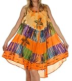 Sakkas 101RC Palm Tree Tie Dye Caftan Dress / Cover Up - Orange - One Size