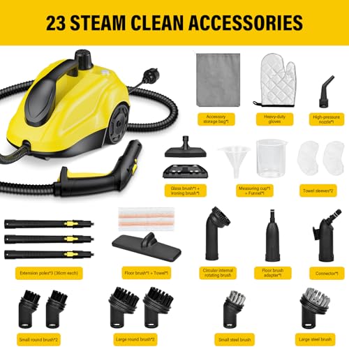 Steam Cleaner, Home Steam Cleaner 2 L 2000W Steam Pressure 5 Bar with 23 Vaporetto Accessories for Sanitizing Floor, Sofas, Furniture, Car