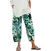 domirica Loose Pants for Women Dressy Lounge Pants Summer Casual Elastic Waist Cotton Trouser Daily Cropped Wide Leg Pants