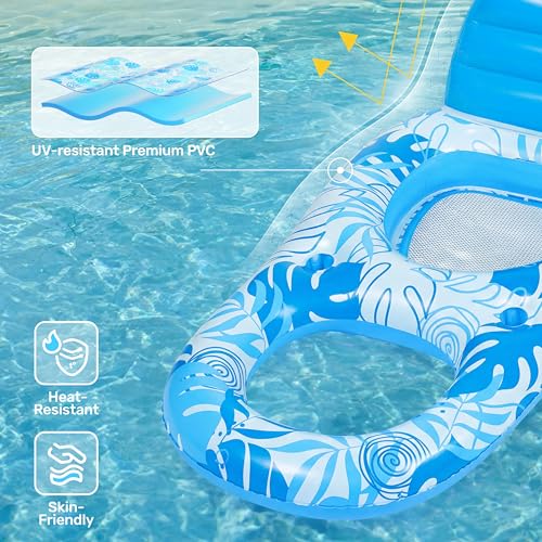 SLOOSH Inflatable Pool Floats, Recliner for Adults, Pool Float with Adjustable Backrest, Floating Chair with Cup Holder and Footrest for Summer Pool Party
