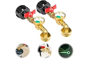 BUSYLIVE Propane Refill Elbow Adapter with Tank Gauge, 2024 Upgrade Propane Tank Adapter for 1 lb Tank, Universal Propane Gas Gauge for BBQ Gas Grill Cylinder RV Camper (2 PCS)