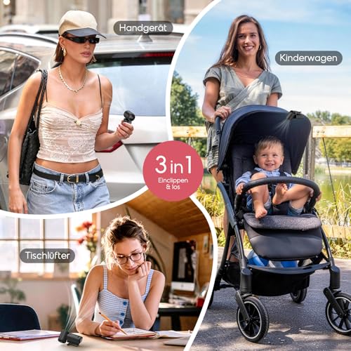 Dnenellr Portable Handheld Fan, Mini Fan Rechargeable with Rotating Clip, LED Digital Display, 4 Levels 13500 RPM, 2400 mAh Battery, Small USB Table Fan for Travel (Black)