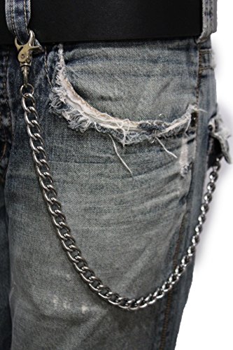 TFJ Men Wallet Chain Biker Fashion Jeans Keychain Classic Links Basic Plain Silver