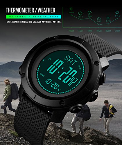 Digital Watch Military Tactical Sports Compass Pedometer Alarm Altimeter Barometer Thermometer Outdoor Army Wrist Watches Black Green - Thumbnail 2