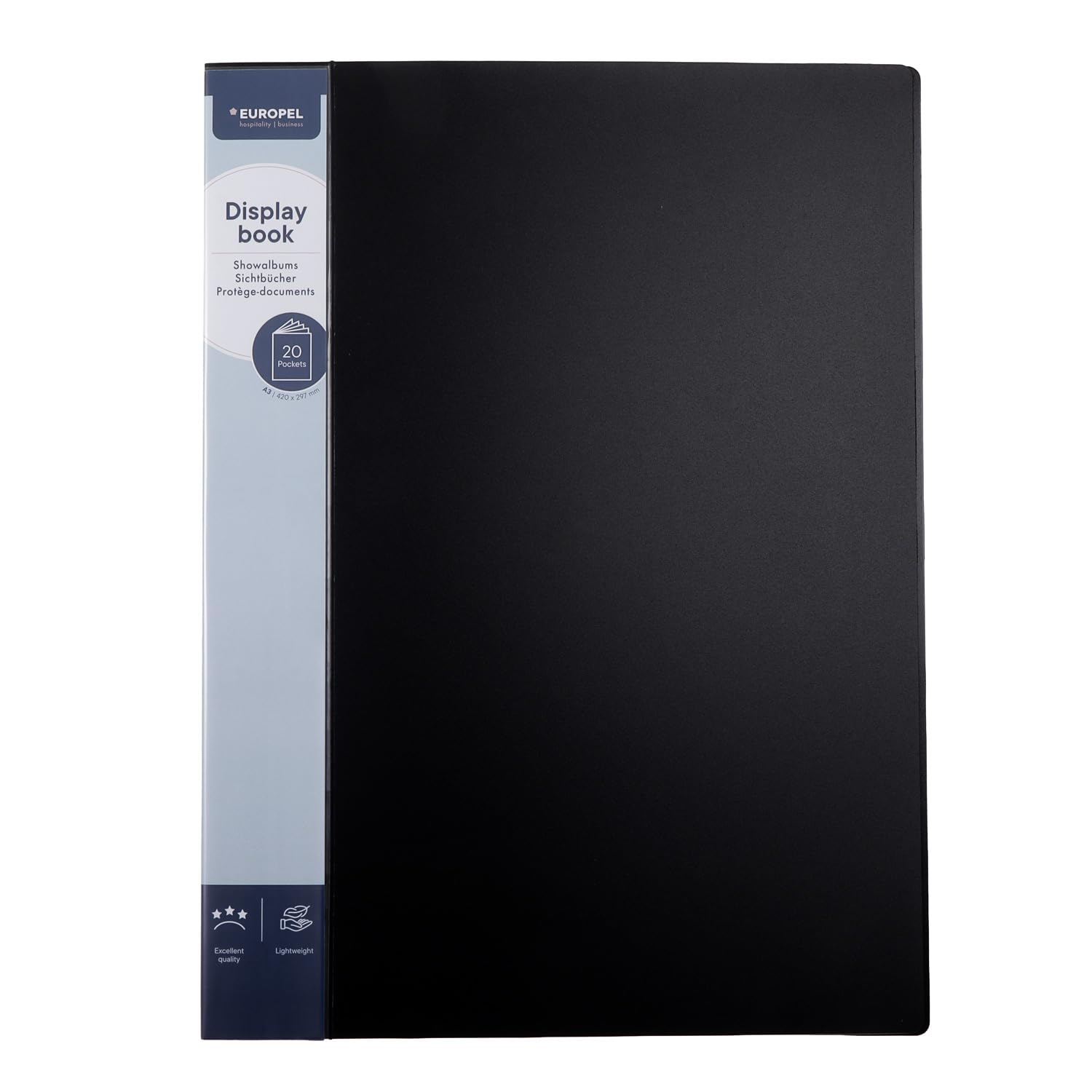 EUROPEL A3 Display Book Deluxe with 20 Pockets — Display Folder for Documents, Presentation, Portfolio, Creative & Academic Use — Black - 112167