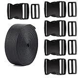 Coopay 2 Inch Plastic Buckles Kit Include 5 Pack Side Release Plastic Buckles,5 Pack Tri-Glide Slides with 5 Yards Black Nylon Webbing Strap