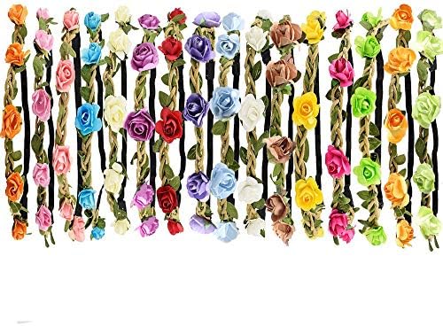 ManYee 16 Pack Flower Crown Flower Crowns for Women with Elastic Band Flower Headbands for Women Wedding Party Women Girls Photography Hair Wreath