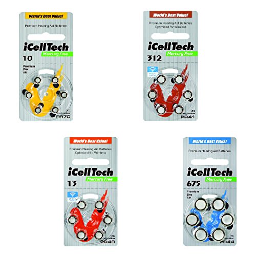 iCellTech Hearing Aid Batteries, 0%Hg (60 Batteries) (312)