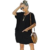 Ladybranch Women’s Casual Summer T Shirt Dress Elastic Loose Short Sleeve Dress with Pocket for Women