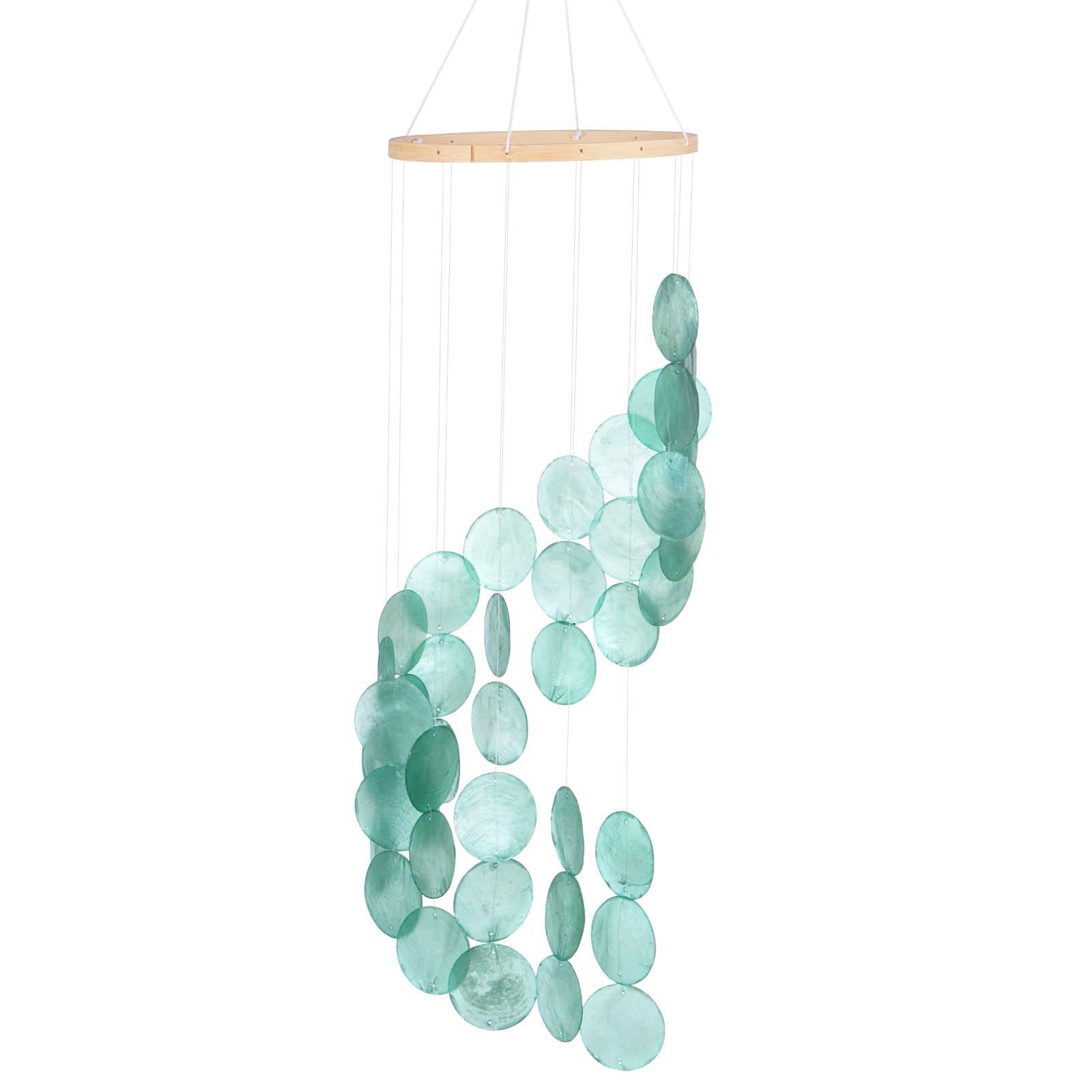 M METERXITY Shell Wind Chime for Outside - Seashell and Sea Glass Design for Patio/Garden Decor, Handcrafted [Aquamarine]