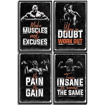 Bodybuilding Posters, Set of 4 11x17in. Motivational Phrases Gym Posters. Sports Wall Art Poster. Inspirational Fitness Bodybuilder Decor. Boys Room, Home Workout. Men Weightlifting. Guys Classroom.