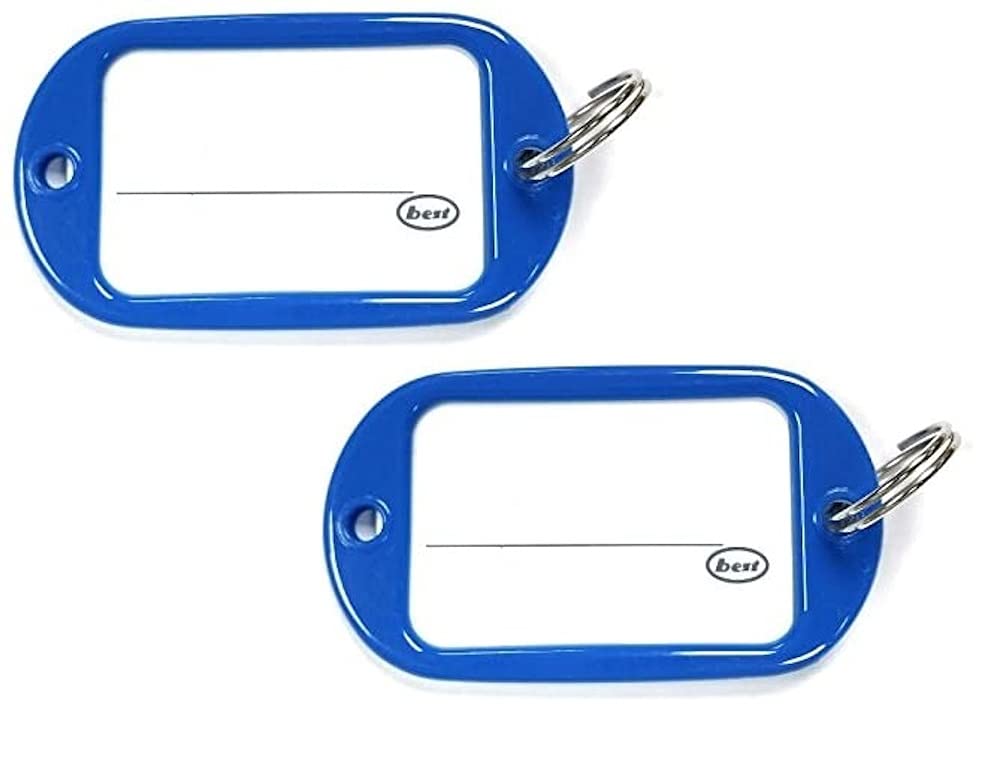 Merriway BH04018 (5 Pcs) Blue Key Ring Luggage Tags with Card Inserts, 95mm x 53mm (3.3/4 inch x 2.1/8 inch) - Pack of 5 Pieces