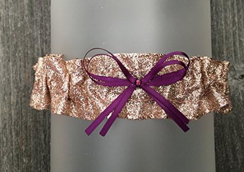 Sexy Rose Gold Glitter Sparkle Satin Dark Purple Plum Keepsake Bridal Wedding Garter