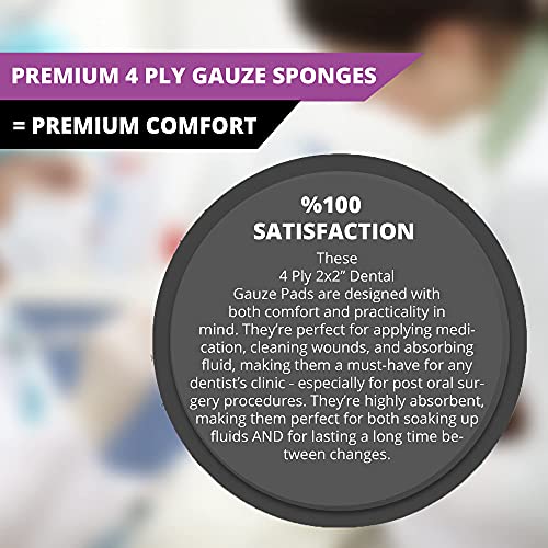 1000 Pcs 4 Ply 2x2 Inch Dental Gauze Pads for Oral Surgery, First Aid