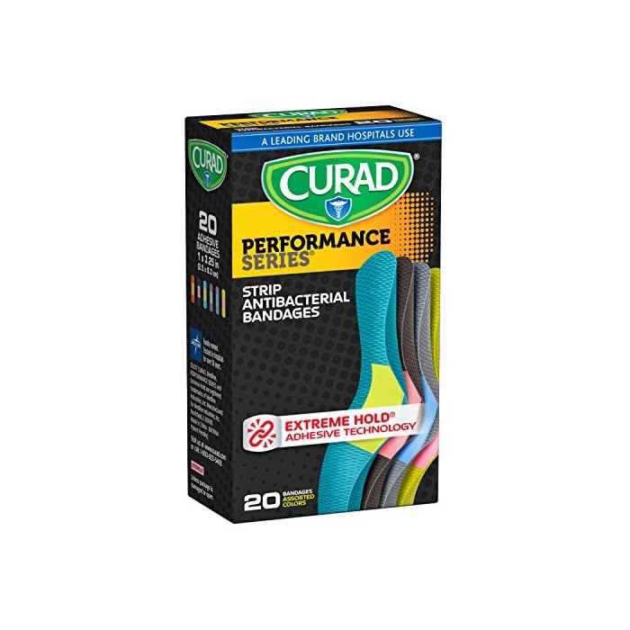 Curad Performance Series Antibacterial Adhesive Bandages, 1 X 3.25 Inch, 20 count