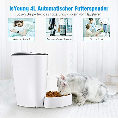 isYoung Geautomatiseerde voederdispenser, 4 liter, voor katten en honden, programmeerbare voederautomaat, Pet Feeder met… - Afbeelding 4