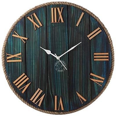 Hind Handicrafts - Hand Crafted Rustic Pine Wood Rope Wall Clock - Retro Non-Ticking Sweep Movement Roman Numerals…