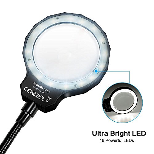 BicycleStore Magnifying Glass Light Illuminated Magnifier 3X LED Magnified Glass USB Powered Magnifier with Clip for Reading, Crafting, Jewelry Design, Hobby and More