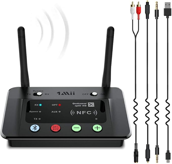 1mii Transmisor Receptor Bluetooth Audio, Bypass 3 en 1 con Óptico RCA
