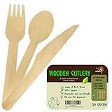 Disposable Wooden Cutlery Set | 300 pc Wooden Utensils Set - 100 Forks, 100 Knives, and 100 Spoons (Length 6.3