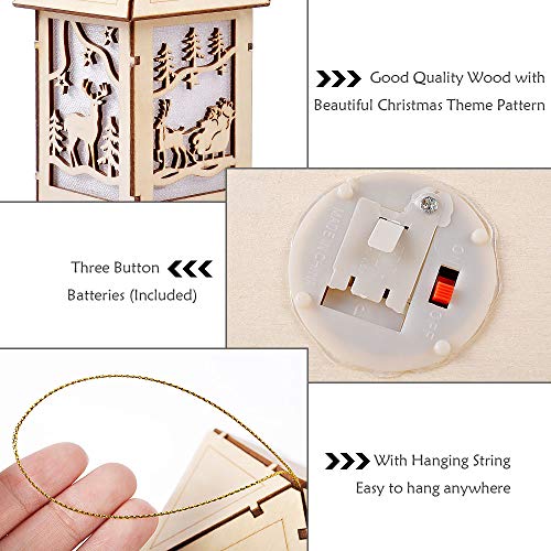 eZAKKA LED Light Wooden Hanging Ornaments for Christmas Holiday, Cute Wood House Christmas Tree Hanging Ornament Decoration (Christmas Deer)