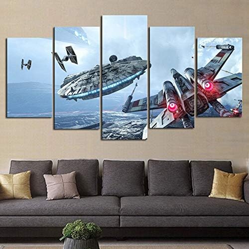 JSBVM Wall Art Canvas Prints Millennium Falcon Pictures 5 Panel Star Wars Movie Posters For Living Room Decor Paintings