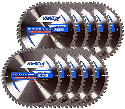 WellCut TCT Saw Blade Profi Aluminum 216mm x 48T x 30mm Bore Bosch GCM800SJ & Metabo KGS216M (Pack of 10)