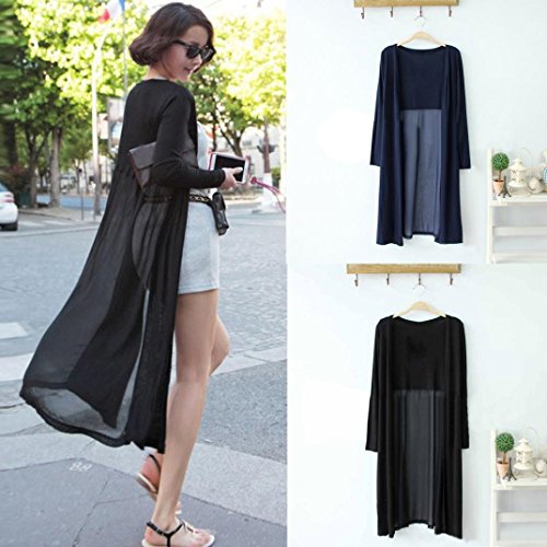 Snowfoller Clearance Women Long-Sleeved Cardigan Jacket Bohemian Style Beach Chiffon Long Cover UPS Kimono Coat Tops (Free Size, Black) - Thumbnail 6