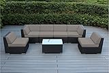 Ohana 7-Piece Outdoor Patio Furniture Sectional Conversation Set, Black Wicker with Sunbrella Taupe Cushions - No Assembly with Free Patio Cover