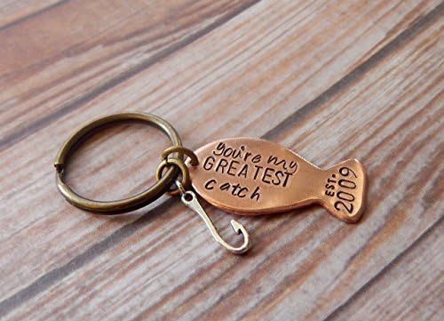 You're My Greatest Catch Copper Fish Keychain With Hook - Custom Date