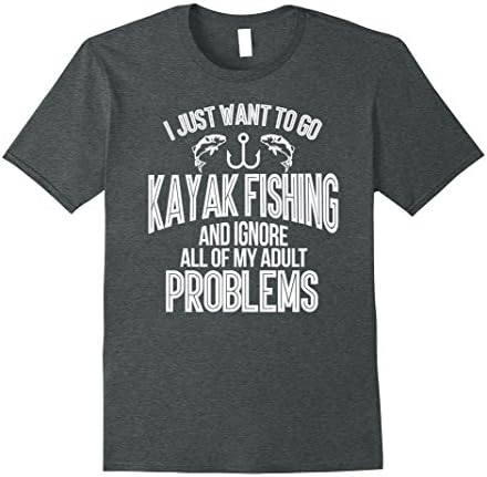 Mens Just Wanna Go Kayak Fishing Shirt Inshore Fisherman Large Dark Heather