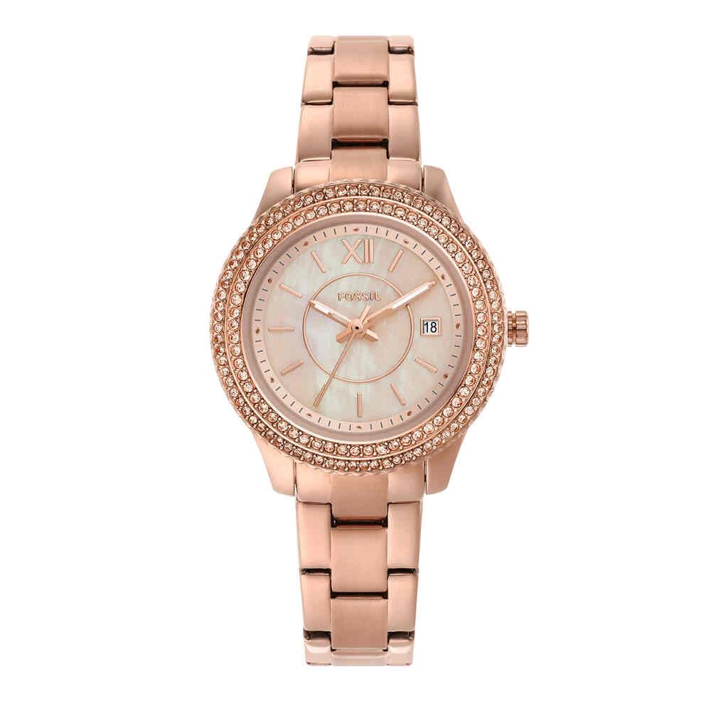 Fossil Watch for Women Stella, Three Hand Date Movement, 30 mm Rose Gold Stainless Steel Case with a Stainless Steel Strap, ES5136