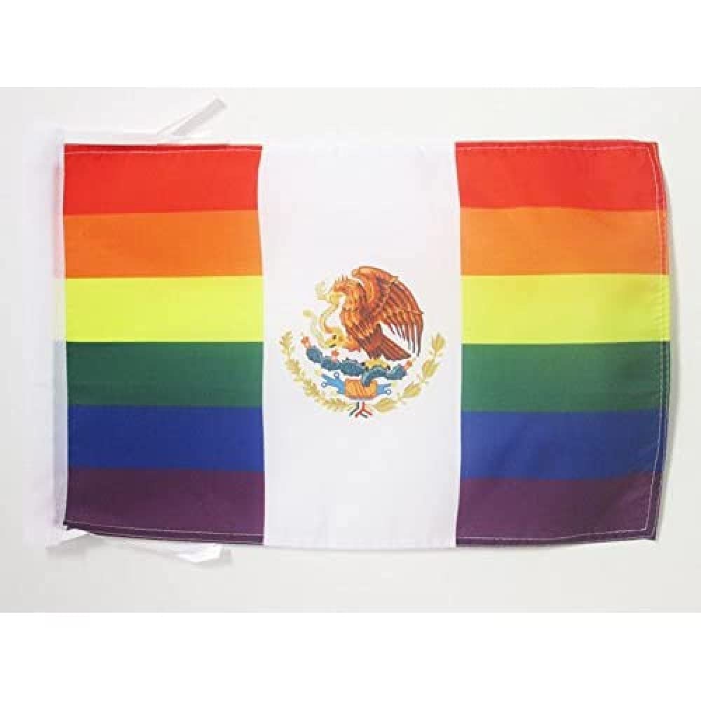 AZ FLAG - Mexico Rainbow Flag - 18'' x 12'' - 100% Polyester gay mexican Small Banner with Two Cords - Fade Resistant - Vivid Colors - 18x12 in - 45x30 Cm — image 1