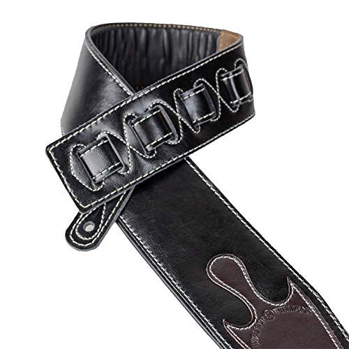 Walker & Williams C-20 Custom Black with Brown Gothic Overlay Padded Leather Guitar Strap